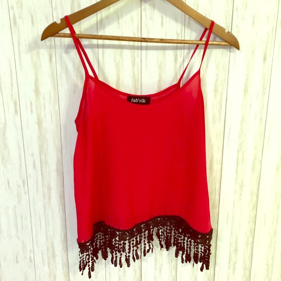 🍋 Fab’rik red and black fringe tank Small - Picture 1 of 5